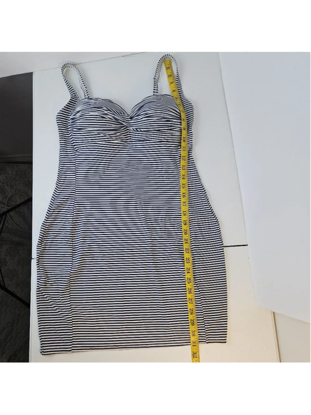 Bond-Eye Australia Striped Mini Dress Size 10 White Navy Built in Bra